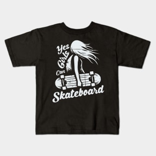 Yes Girls Can Skateboard Kids T-Shirt